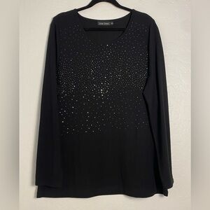 Casual Express Sweater Top Womens Sz XXL Black with Silver Studded Stretchy Knit